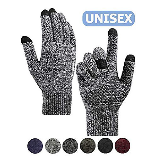 

winter gloves for women, men's gloves with touch screen - knit running gloves for cold weather driving texting phone with hand warm lined - elastic cuff - anti-slip grip - black & white (m)