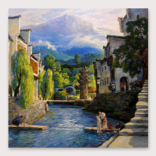 

Oil Painting Hand Painted Square Abstract Landscape Modern Stretched Canvas