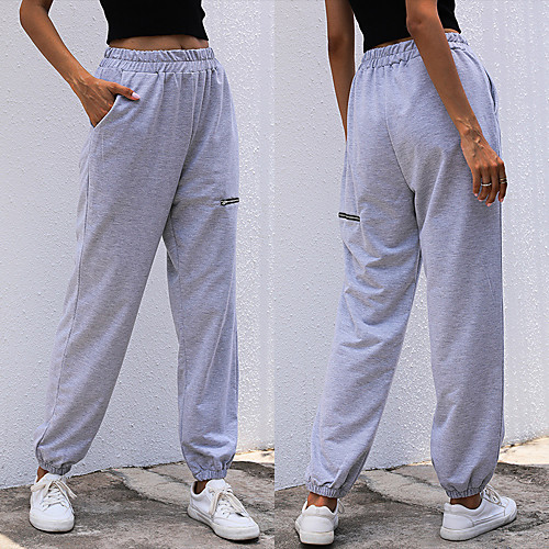 

Women's Sweatpants Jogger Pants Zipper Solid Color Sport Athleisure Pants Warm Soft Comfortable Everyday Use Exercising General Use