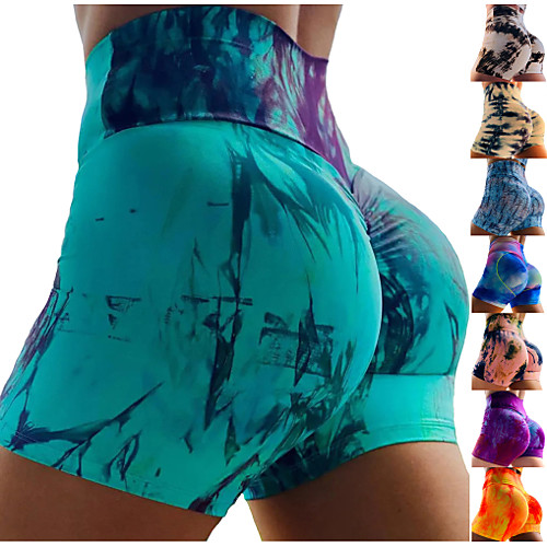 

Women's High Waist Yoga Shorts Ruched Butt Lifting Shorts Tummy Control Butt Lift Breathable Tie Dye White / Black White Blue Fitness Gym Workout Running Sports Activewear High Elasticity / Quick Dry