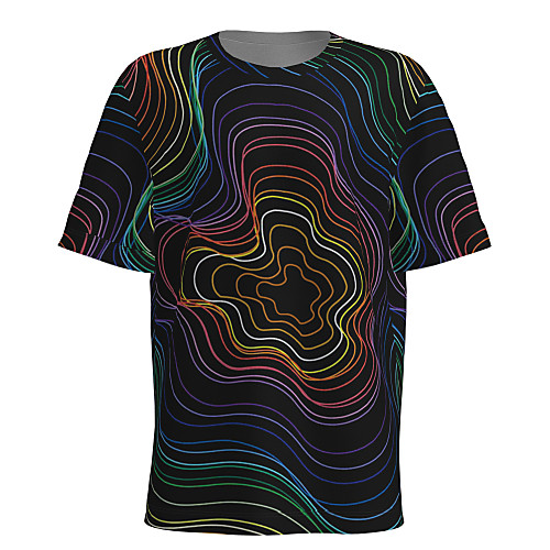 

Men's T shirt 3D Print Striped Graphic 3D Short Sleeve Daily Tops Basic Black