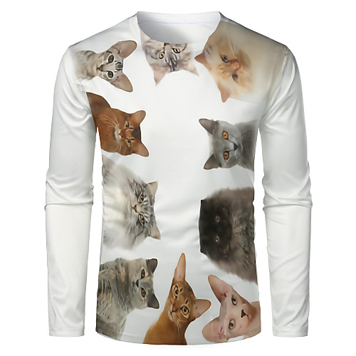 

Men's T shirt 3D Print Graphic Animal Long Sleeve Daily Tops Basic White