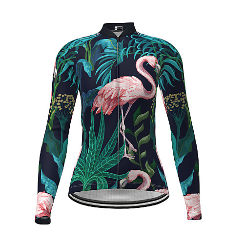 

21Grams Women's Long Sleeve Cycling Jersey Dark Green Flamingo Novelty Animal Bike Jersey Top Mountain Bike MTB Road Bike Cycling Breathable Quick Dry Sports Clothing Apparel / Micro-elastic
