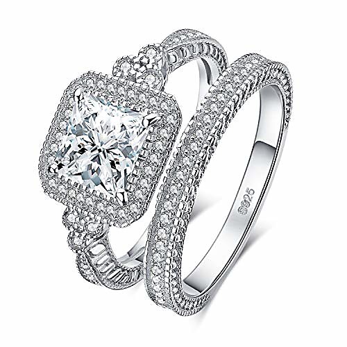 

vintage wedding rings wedding bands halo solitaire engagement rings for women anniversary promise ring bridal sets princess cubic zirconia 925 sterling silver ring sets size 9