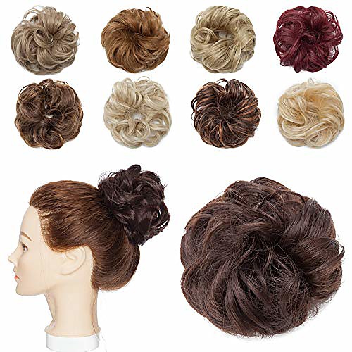 

messy hair bun extensions synthetic updo chignons donut elastic bride bun ponytail scrunchy hairpiece wig accessory for women 1 piece 6# brown-medium