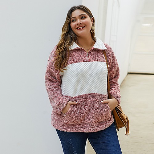

Women's Plus Size Pullover Sweatshirt Color Block Front Pocket Daily non-printing Basic Hoodies Sweatshirts Red Khaki Gray