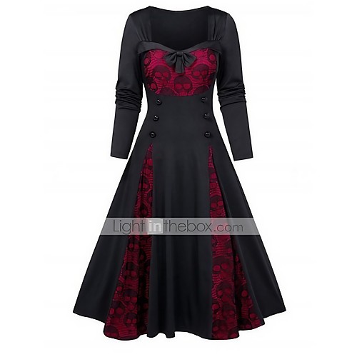 

Women's Sheath Dress Midi Dress White Black Blue Purple Red Wine Green Long Sleeve Print Patchwork Fall Spring Boat Neck Hot Casual Halloween 2021 S M L XL XXL 3XL 4XL 5XL