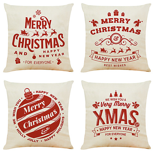 

1 Set of 4 pcs Christmas Series Decorative Linen Throw Pillow Cover 18 x 18 inches 45 x 45 cm
