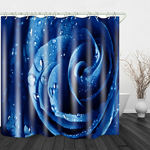 

Blue rose with Water Drops Beautiful Back Print Waterproof Fabric Shower Curtain for Bathroom Home Decor Covered Bathtub Curtains Liner Includes with Hooks