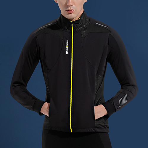 

SANTIC Men's Cycling Jersey Winter Spandex Polyester Bike Jacket Jersey Breathable Warm Reflective Strips Sports Novelty Black Clothing Apparel Bike Wear / Long Sleeve / Athletic / Back Pocket