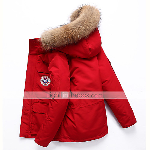 

Men's Down Parka Solid Colored White Duck Down POLY White / Black / Red M / L / XL