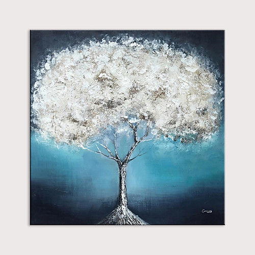 

Oil Painting Hand Painted Square Abstract Floral / Botanical Modern Rolled Canvas (No Frame)