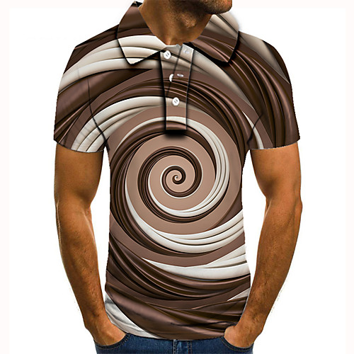 

Men's Polo 3D Print Graphic Optical Illusion Print Short Sleeve Daily Tops Basic Brown