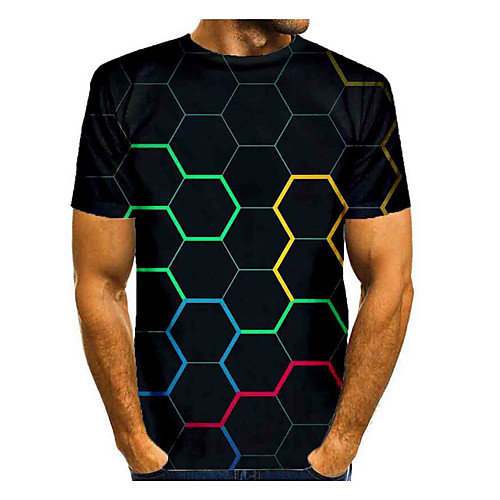 

Men's T shirt 3D Print Graphic Abstract Short Sleeve Daily Tops Basic Black