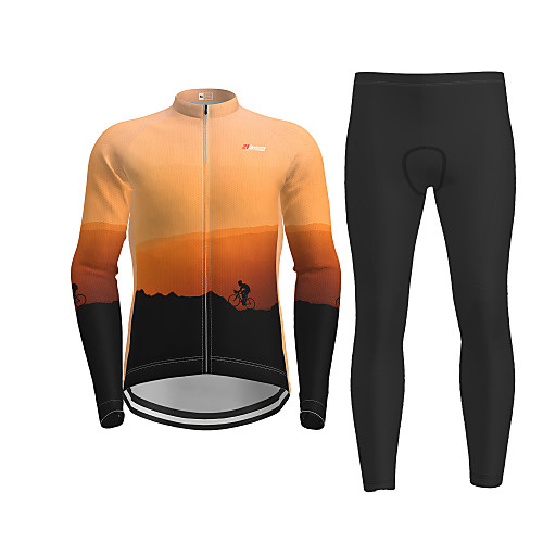 

Men's Long Sleeve Cycling Jersey with Tights Winter Orange Novelty Bike Breathable Quick Dry Moisture Wicking Sports Novelty Mountain Bike MTB Road Bike Cycling Clothing Apparel / Micro-elastic