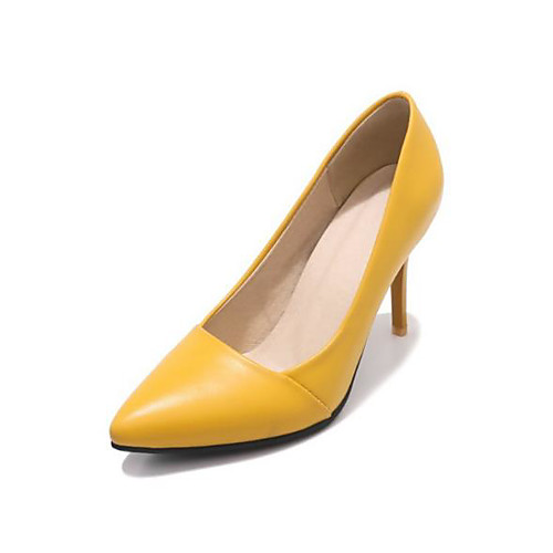 

Women's Heels Pumps Pointed Toe Daily Walking Shoes PU Solid Colored Black Yellow Blue