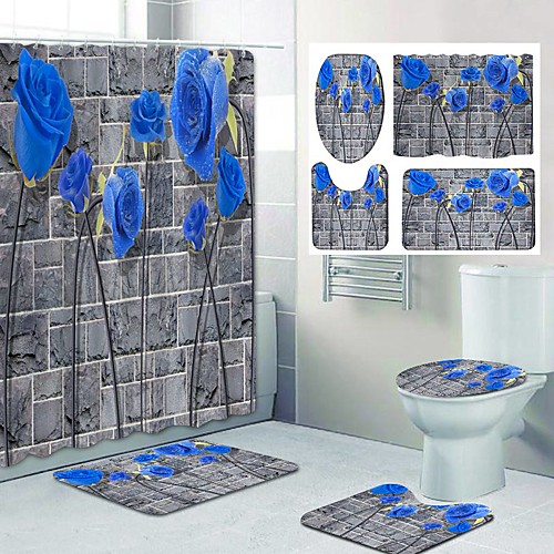 

Fresh Flower Pattern PrintingBathroom Shower Curtain Leisure Toilet Four-Piece Set Design