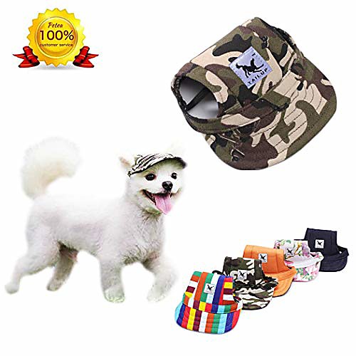 

dog hat pet baseball cap dogs sport hat visor cap with ear holes and chin strap for dogs and cats 4 sizes 5 colors (camouflage, m)