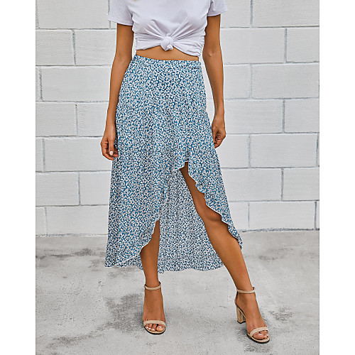 

Women's Casual / Daily Basic Skirts Floral Ruffle Black Blue Green