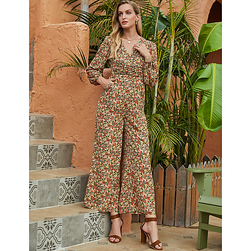 

Women's Basic Sophisticated Rainbow Jumpsuit Floral Print