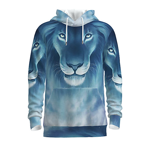 

Men's Pullover Hoodie Sweatshirt Graphic Animal Daily 3D Print Basic Hoodies Sweatshirts Blue
