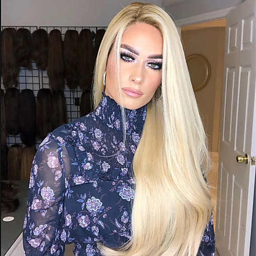 

Synthetic Wig Straight Middle Part Wig Very Long Blonde Synthetic Hair 26 inch Women's Fashionable Design Comfortable Exquisite Blonde