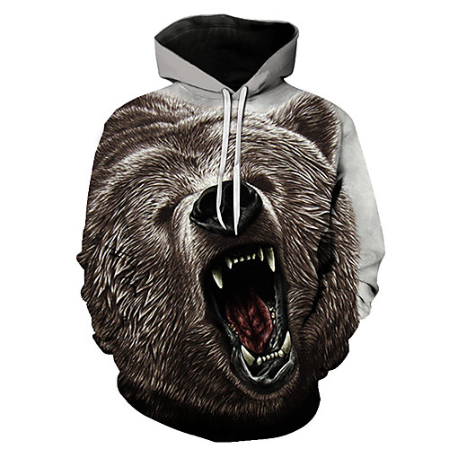 

Men's Pullover Hoodie Sweatshirt Graphic Bear Animal Going out Club 3D Print Basic Casual Hoodies Sweatshirts Dark Gray