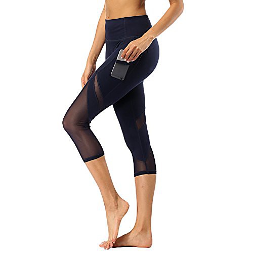 

gyrategirl womens high waist mesh workout leggings yoga pants capris running tights with pocket