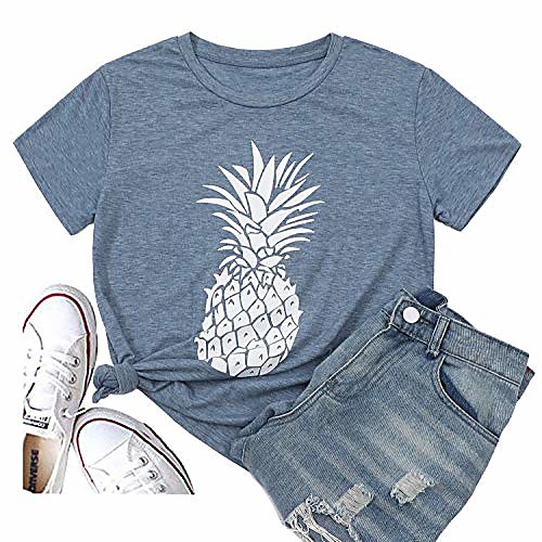 

pineapple printed funny t shirt women's summer tops fruits lover short sleeve graphic tees tops girl (x-large, pink-white pineapple)