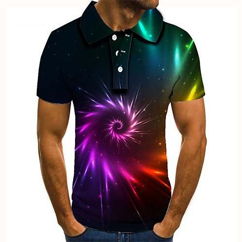 

Men's Polo 3D Print Graphic Optical Illusion Print Short Sleeve Daily Tops Basic Rainbow