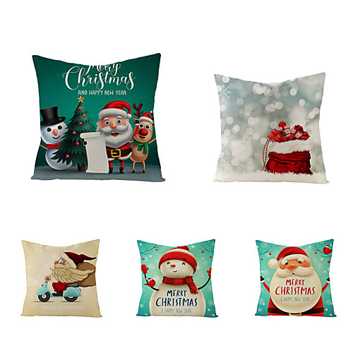 

1 Set of 5 pcs Christmas Series Decorative Linen Throw Pillow Cover 18 x 18 inches 45 x 45cm For Home Decoration Christmas Decoration