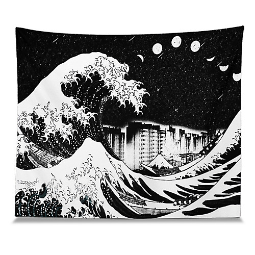 

Wall Tapestry Art Decor Blanket Curtain Picnic Tablecloth Hanging Home Bedroom Living Polyester Waves Different Shape Moon Views