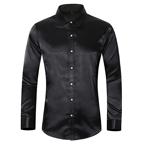 

silk satin shirt men 2019 casual long sleeve slim fit mens dress shirts business wedding male shirt,black,asian size xxl