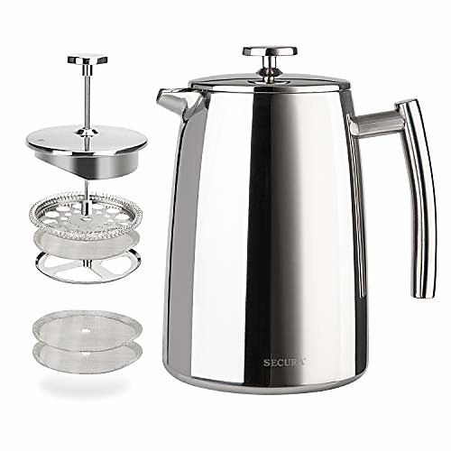 

french press coffee maker, 34-ounce, 18/10 stainless steel insulated coffee press with extra screen