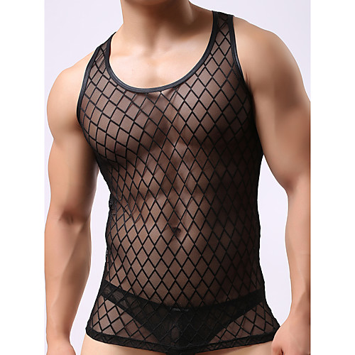 

Men's Normal Sexy Round Neck Undershirt Solid Colored Mesh / 1 Piece