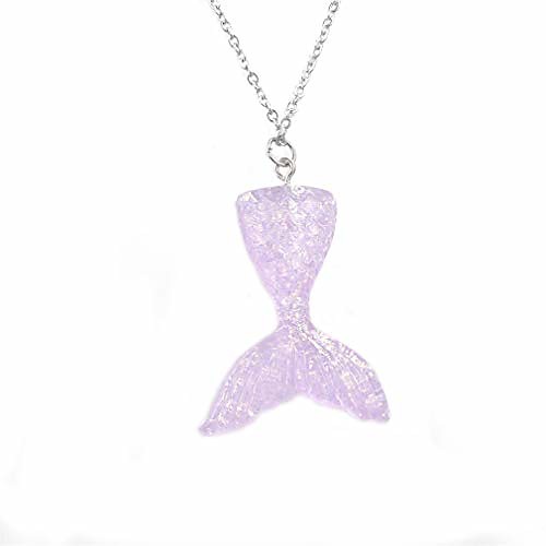 

travet mermaid fish tail pendant necklace for women girls stainless steel chain necklace resin charm sweater chain jewelry gift,purple