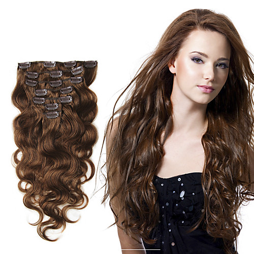 

Clip In Human Hair Extensions Body Wave Virgin Human Hair Human Hair Extensions Women's Natural Black #1B