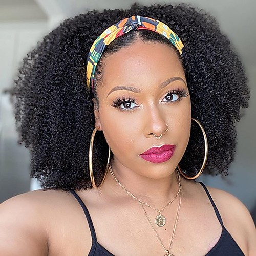 

Synthetic Wig Afro Jerry Curl With Headband Middle Part Wig Medium Length Natural Black Synthetic Hair 16 inch Women's Fashionable Design Fashion Comfortable Black / African American Wig