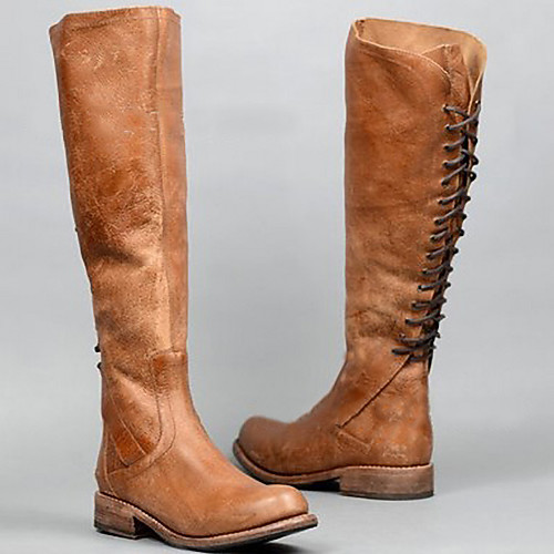 

Women's Boots Riding Boots Block Heel Round Toe Knee High Boots Casual Basic Daily Walking Shoes PU Solid Colored Black Brown