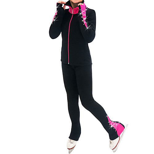 

Figure Skating Jacket with Pants Women's Girls' Ice Skating Pants / Trousers Top Black Spandex Stretchy Training Skating Wear Thermal Warm Handmade Crystal / Rhinestone Long Sleeve Ice Skating Winter