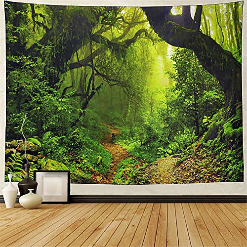 

misty forest tapestry magical nature green tree wall tapestry rainforest landscape tapestry wall hanging bohemian psychedelic tapestry for bedroom living room dorm