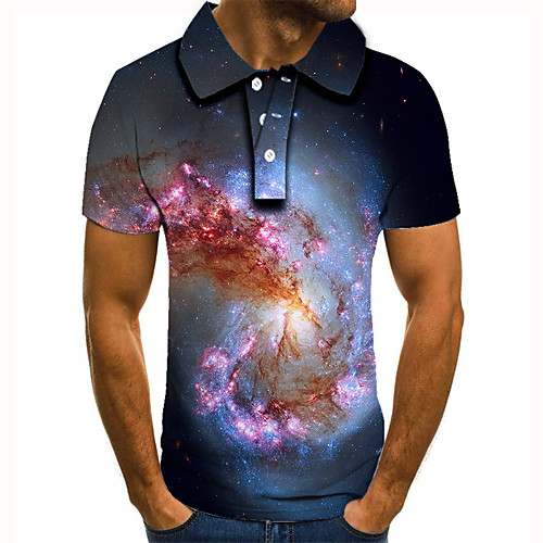

Men's Polo 3D Print Graphic Print Short Sleeve Daily Tops Basic Black