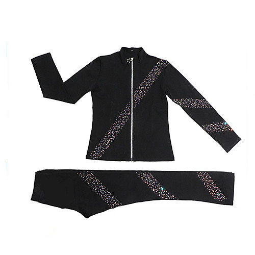 

Figure Skating Jacket with Pants Women's Girls' Ice Skating Pants / Trousers Top Black Pink Glitter Spandex Stretchy Training Skating Wear Warm Handmade Crystal / Rhinestone Long Sleeve Ice Skating