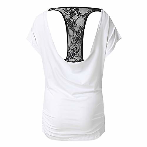 

aihihe women casual shorts sleeve tops blouse plus size tunic sexy open back lace patchwork backless t shirts tunic white