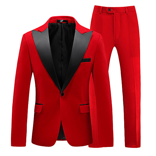 

Tuxedos Standard Fit Peak Single Breasted One-button Cotton Blend Solid Colored