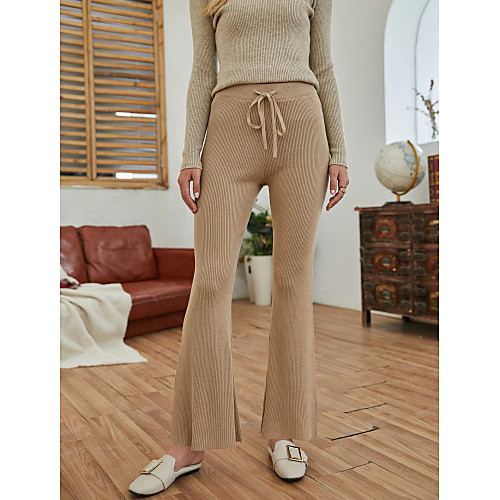 

Women's Basic Outdoor Slim Daily Bootcut Pants Solid Colored Full Length Drawstring Camel
