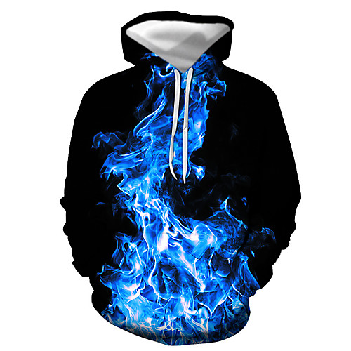 

Men's Pullover Hoodie Sweatshirt Graphic Flame Hooded Daily Going out 3D Print Basic Casual Hoodies Sweatshirts Long Sleeve Blue