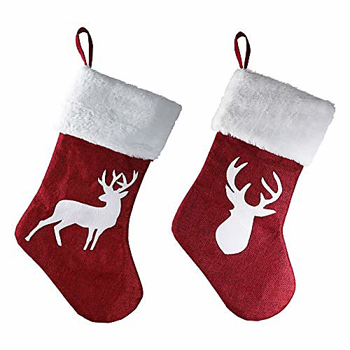 

christmas stockings 2 pcs set hand embroidered cute animal deer socks (red)