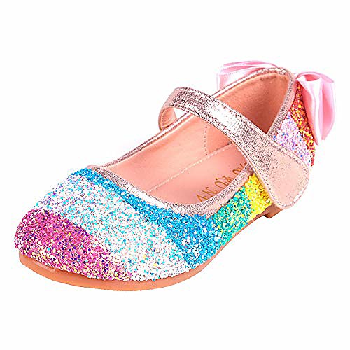 

girls toddler princess glitter rainbow sequins sparkling wedding party school flat dress mary jane shoes ballerina flats pink 30