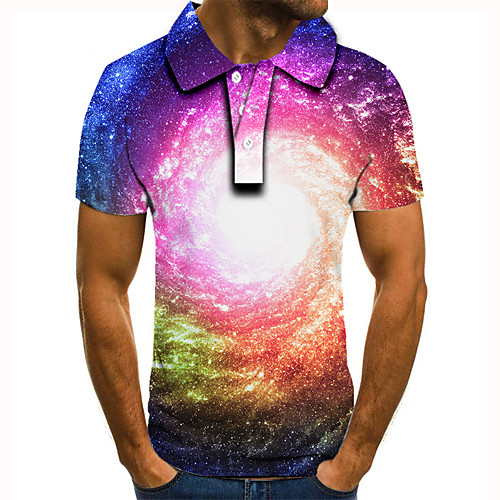 

Men's Polo 3D Print Graphic Print Short Sleeve Daily Tops Basic Purple